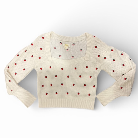 Maeve By Anthropologie Embroidered Strawberry Square Neck Sweater size small - Picture 5 of 6